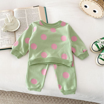 Cute Polka Dot Sweatshirt And Sweatpants Suit Leisure Sports Two-piece Set