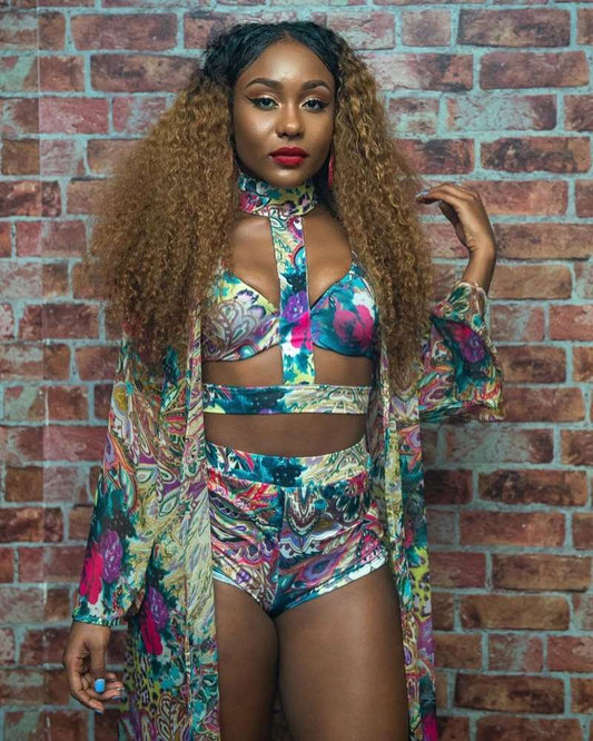 Digital Printing Split Swimsuit Three Piece Set
