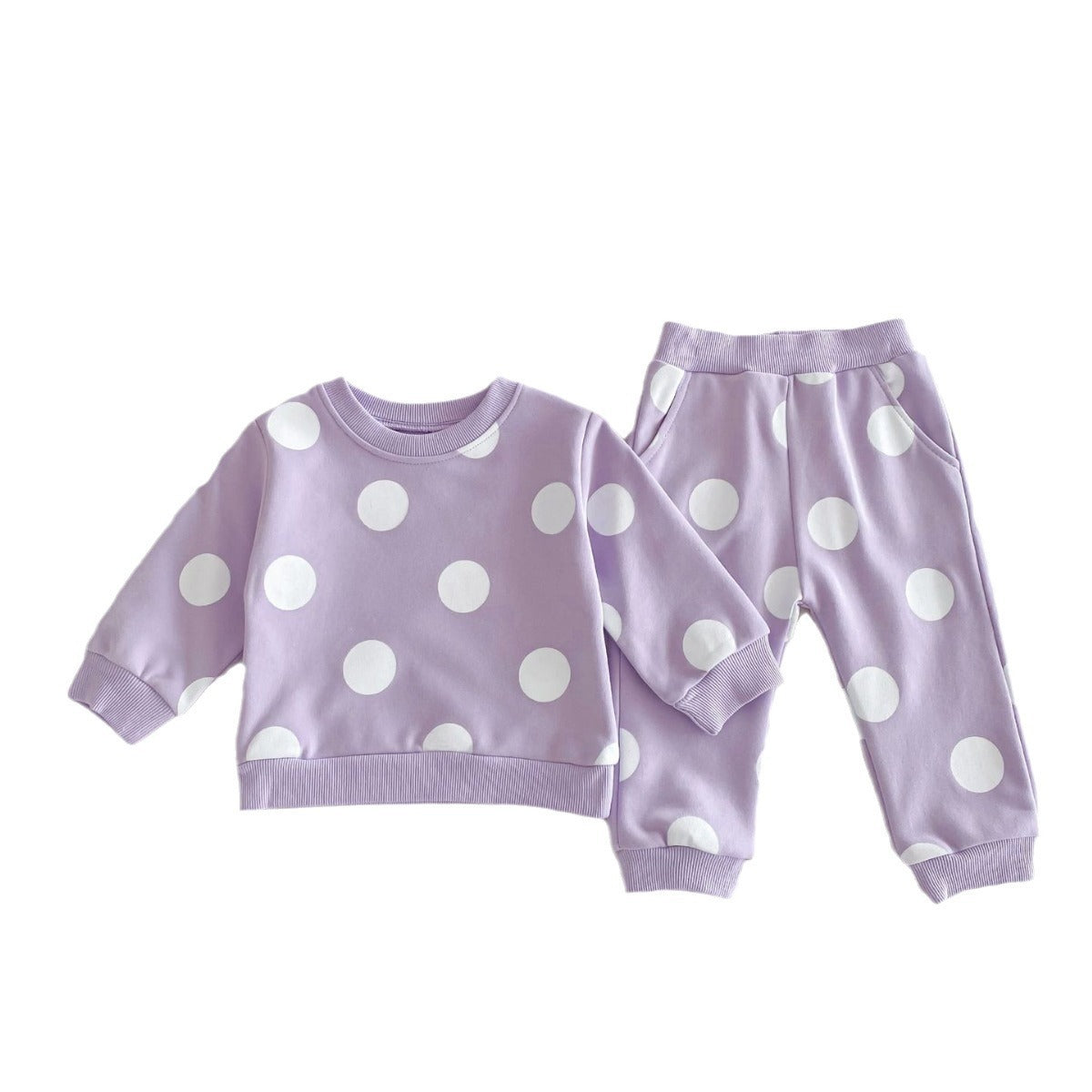 Cute Polka Dot Sweatshirt And Sweatpants Suit Leisure Sports Two-piece Set