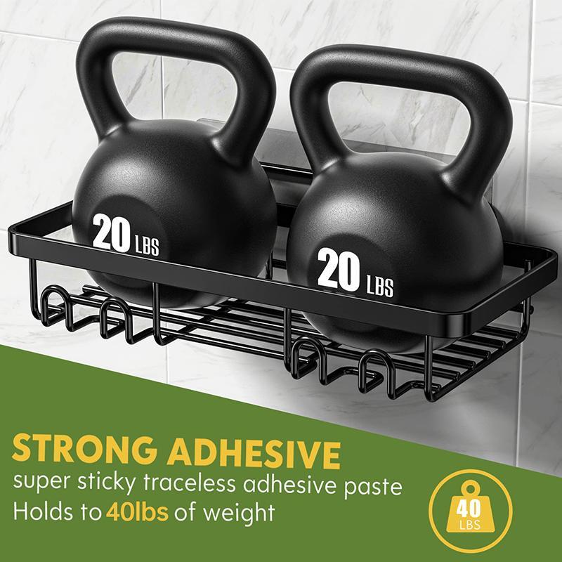 Heavy-duty Wall-mounted Shower Shelf Storage Accessories, Including Soap Dish And Toothbrush Holder, Suitable For Bathroom, Home And Kitchen, Black