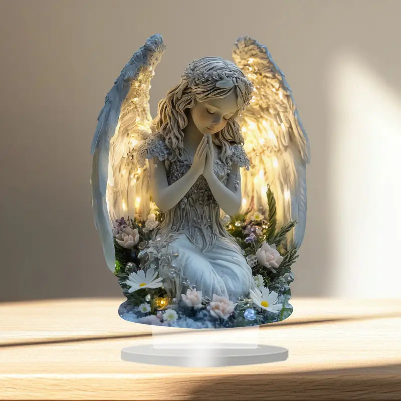 Guardian Angel Statue Acrylic Desktop Decoration With Base Decoration Office Holiday Decoration