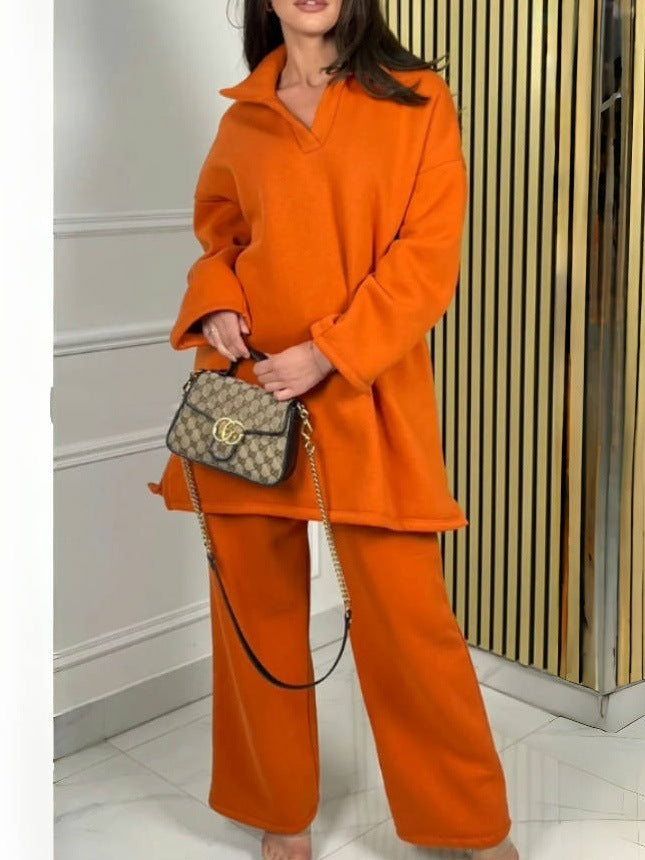 Leisure Autumn And Winter Fleece Warm Two-piece Set