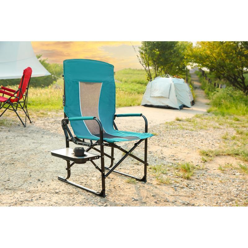 Heavy Duty Folding Camping Chair With Extra Large Portable Side Table And Pocket For Beach, Fishing, Travel, Picnic, And Lawn Gray
