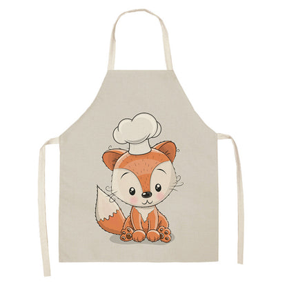 Kawaii Rainbow Fox Printed Cotton Linen Kitchen Apron
