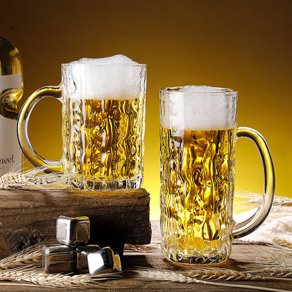 Household Large-capacity Beer Mug With Handle Tree Pattern Glass