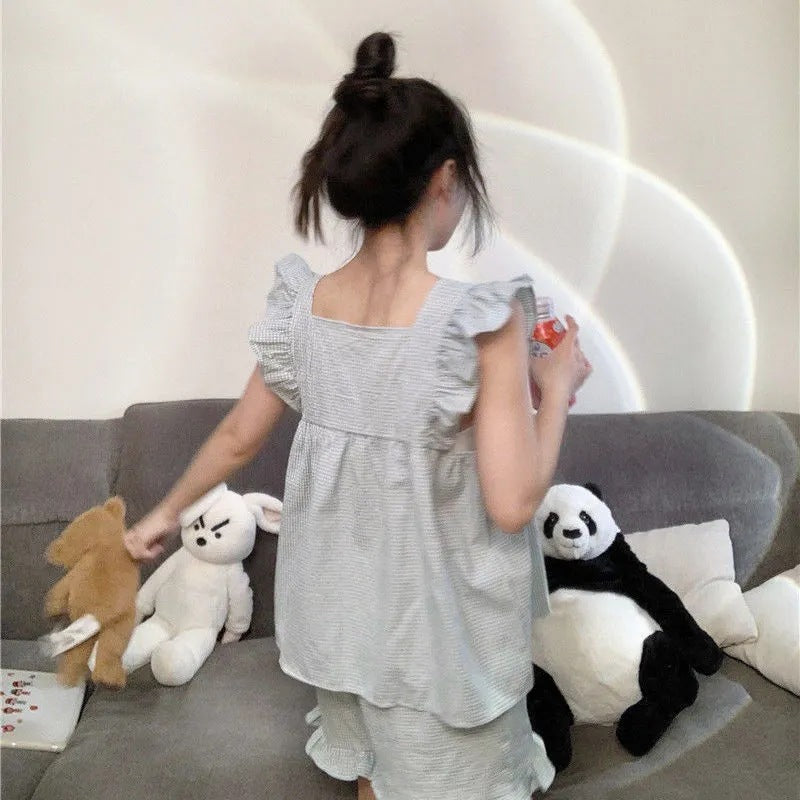 Cute Checked Pajamas Two-piece Set