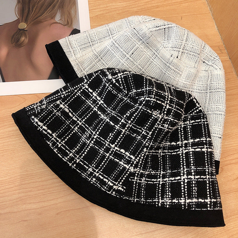 Double-sided Wearing Temperament Basin Hat Jacquard Lattice Bucket Hat Women