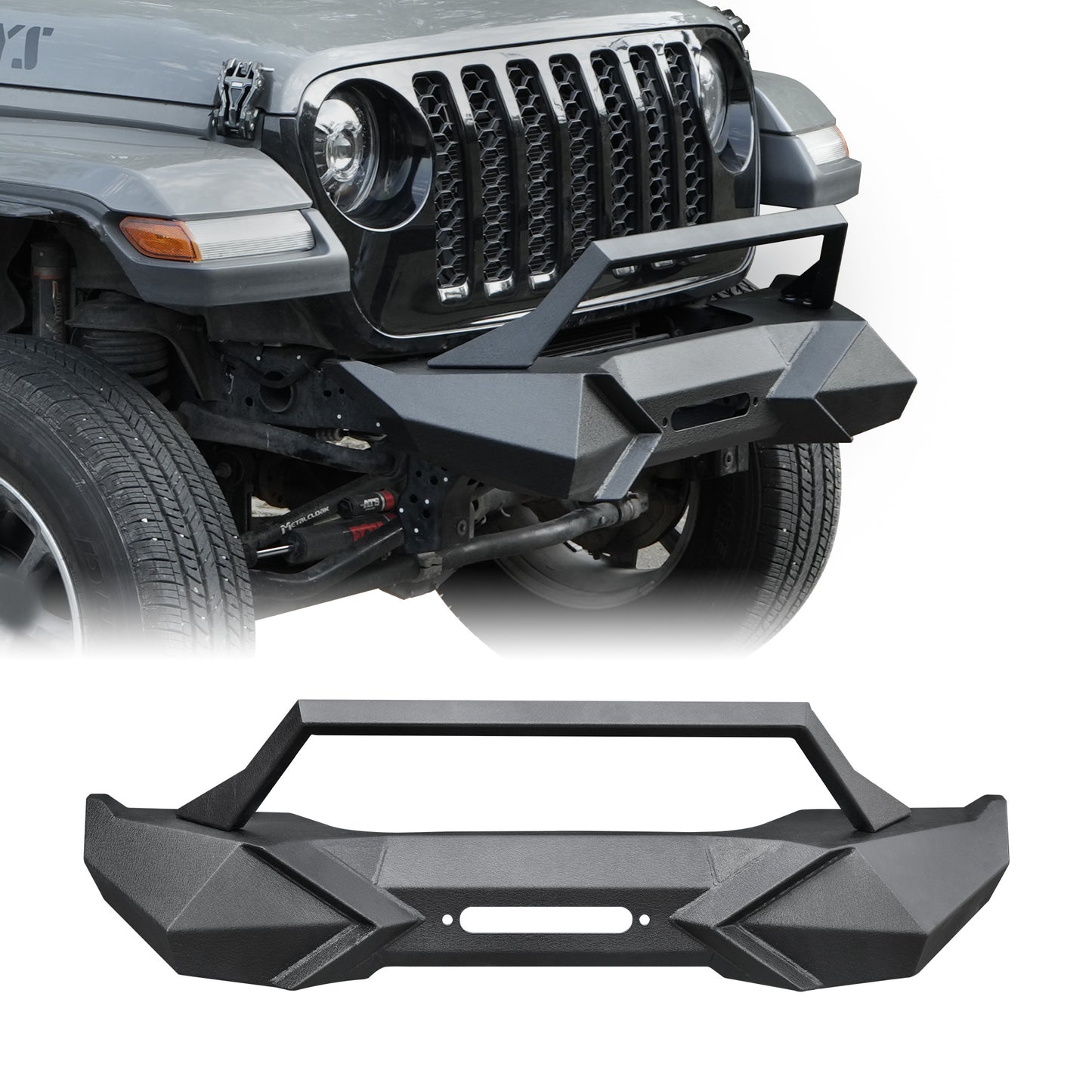 X Style Front Bumper With Winch Plate Compatible For Wrangler JK 2007-2018 , Heavy Duty Black Textured Manganese Steel Construction, Perfect For On And Off-Road Used