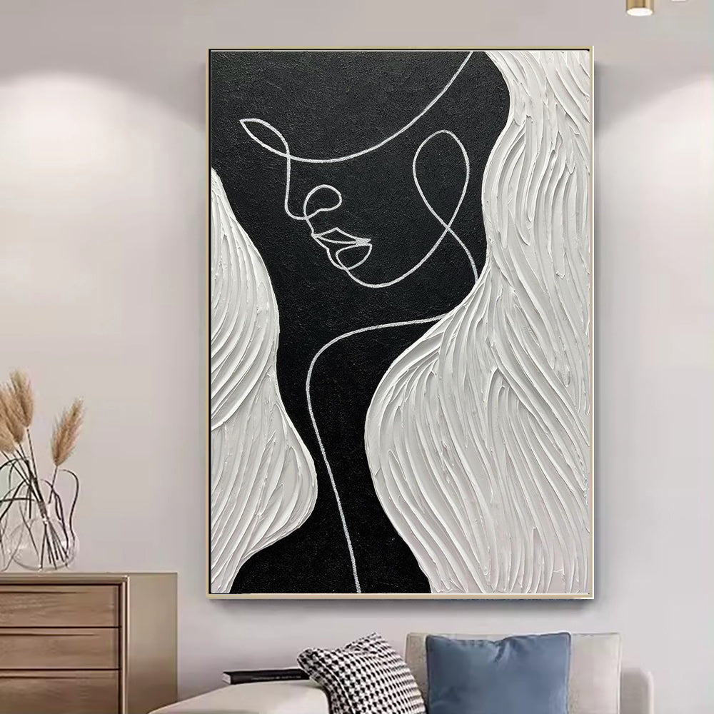 Handmade Black White Portrait Oil Paintings Nodic Abstract People Canvas Painting Artworks For Living Room Home Wall Decor