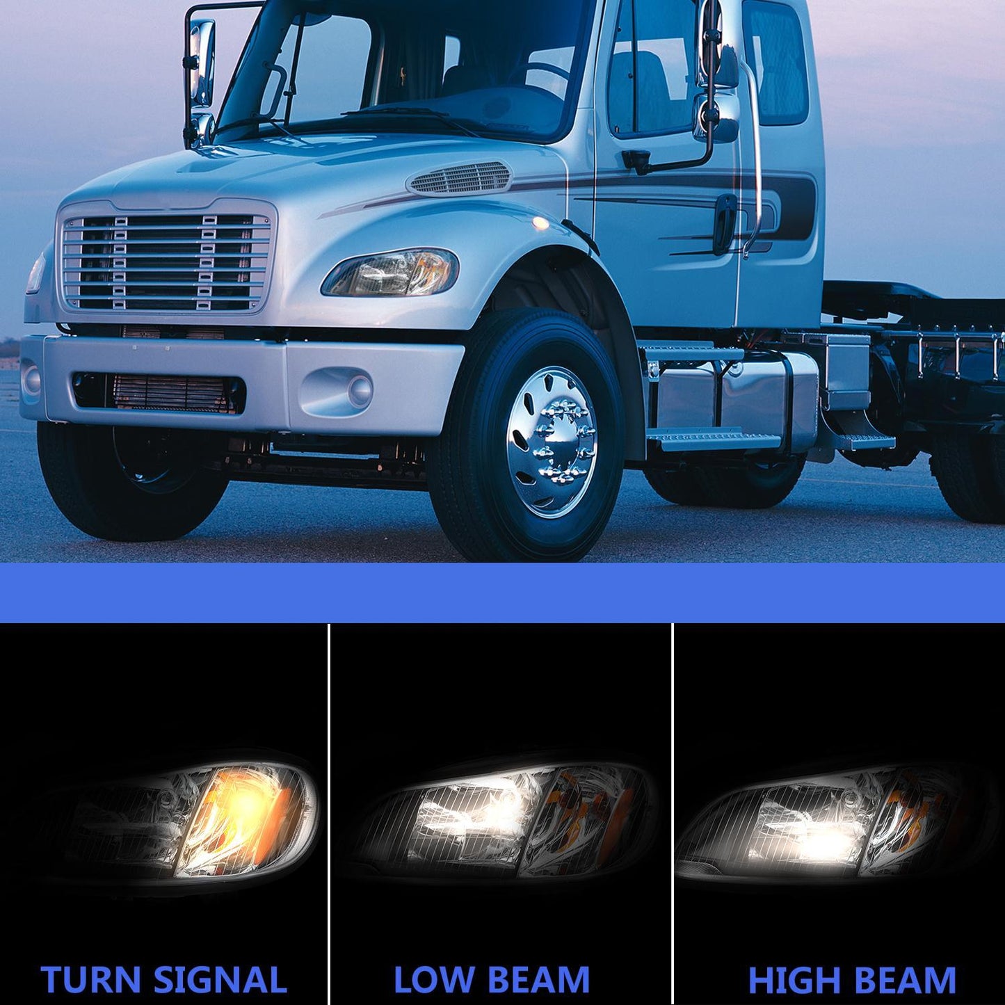 2004-2013 Freightliner M2 Headlights, Set-2 Pieces, White-black