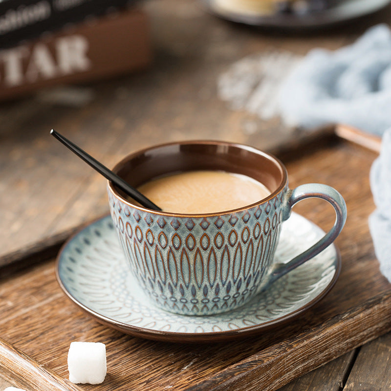Mug Ceramic Embossed Coffee Cup And Saucer Vintage Latte Garland