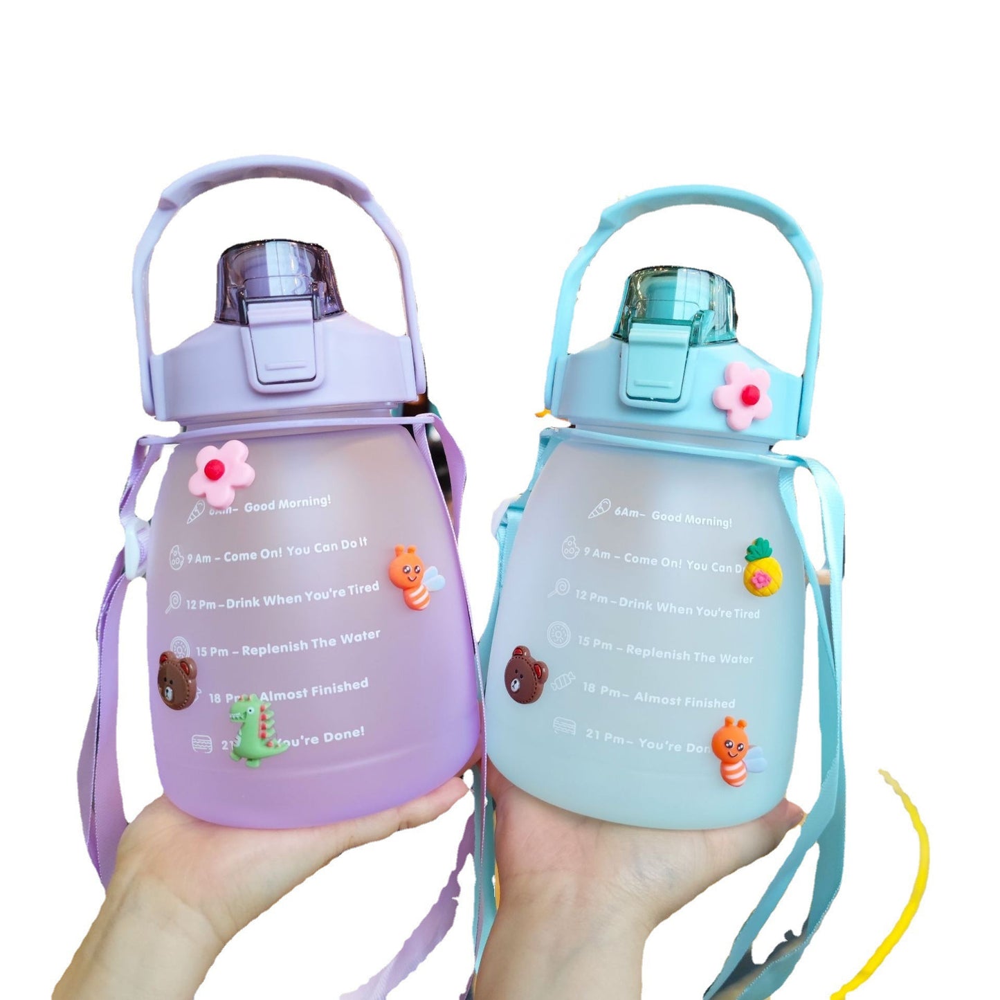 Gradient Big Belly Cup Cute Fat Pot Fitness Outdoor Sports Bottle Straw Student Plastic Water Cup