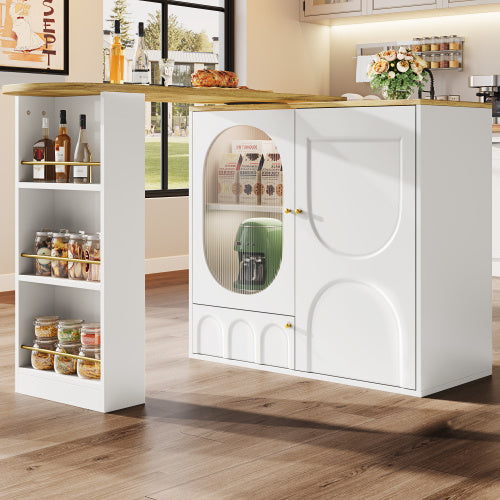 360  Rotating Bar Table Body 138 X 39 X 105 Cm, Coffee Bar Furniture, Rotating Dining Table With Storage Space, Kitchen Island, Two Doors With Shelves, Sideboard, Buffet, White
