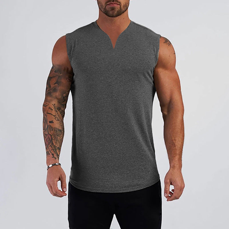 V-neck Sleeveless Solid Color T-shirt Vest Outdoor Training Running Leisure Sports