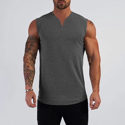 V-neck Sleeveless Solid Color T-shirt Vest Outdoor Training Running Leisure Sports