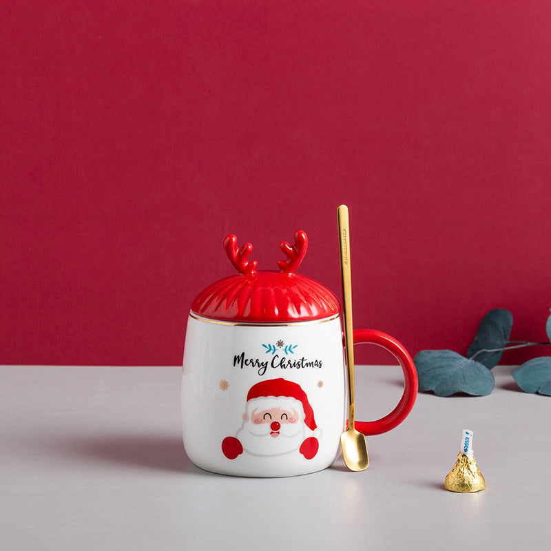 Christmas Mug With Lid Spoon Snowman Ceramic Mug