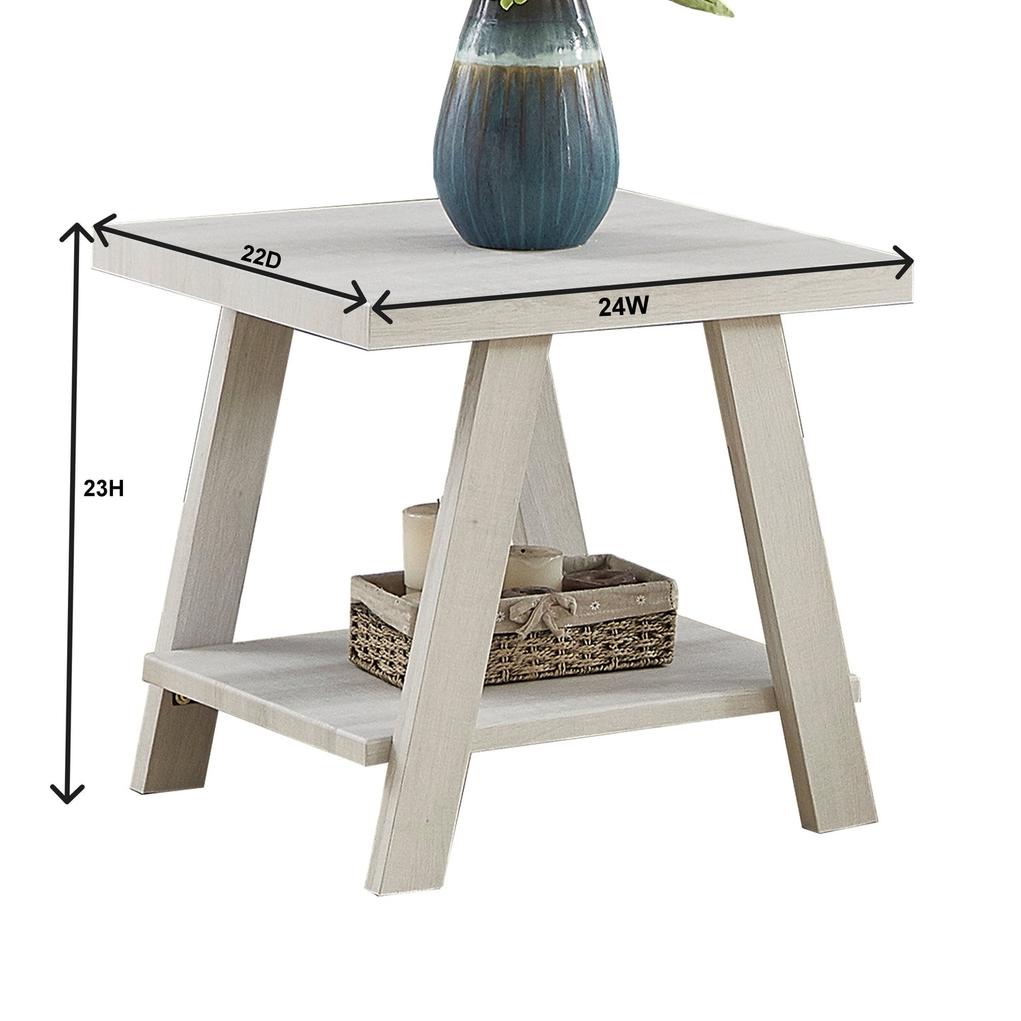 Contemporary Two Tone Wooden Framed Side Table In Athens, Weathered Gray And Beige