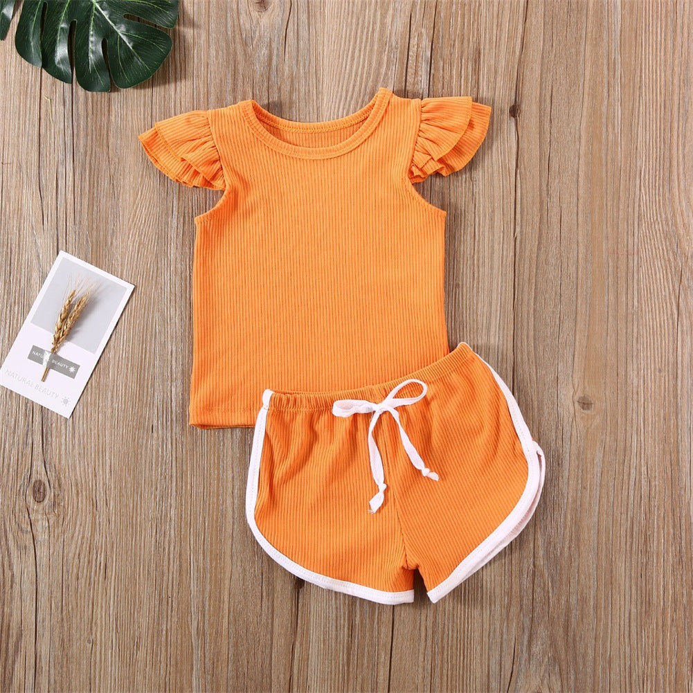 Flying Sleeve T-Shirt Shorts Sports and Leisure Two-Piece Suit