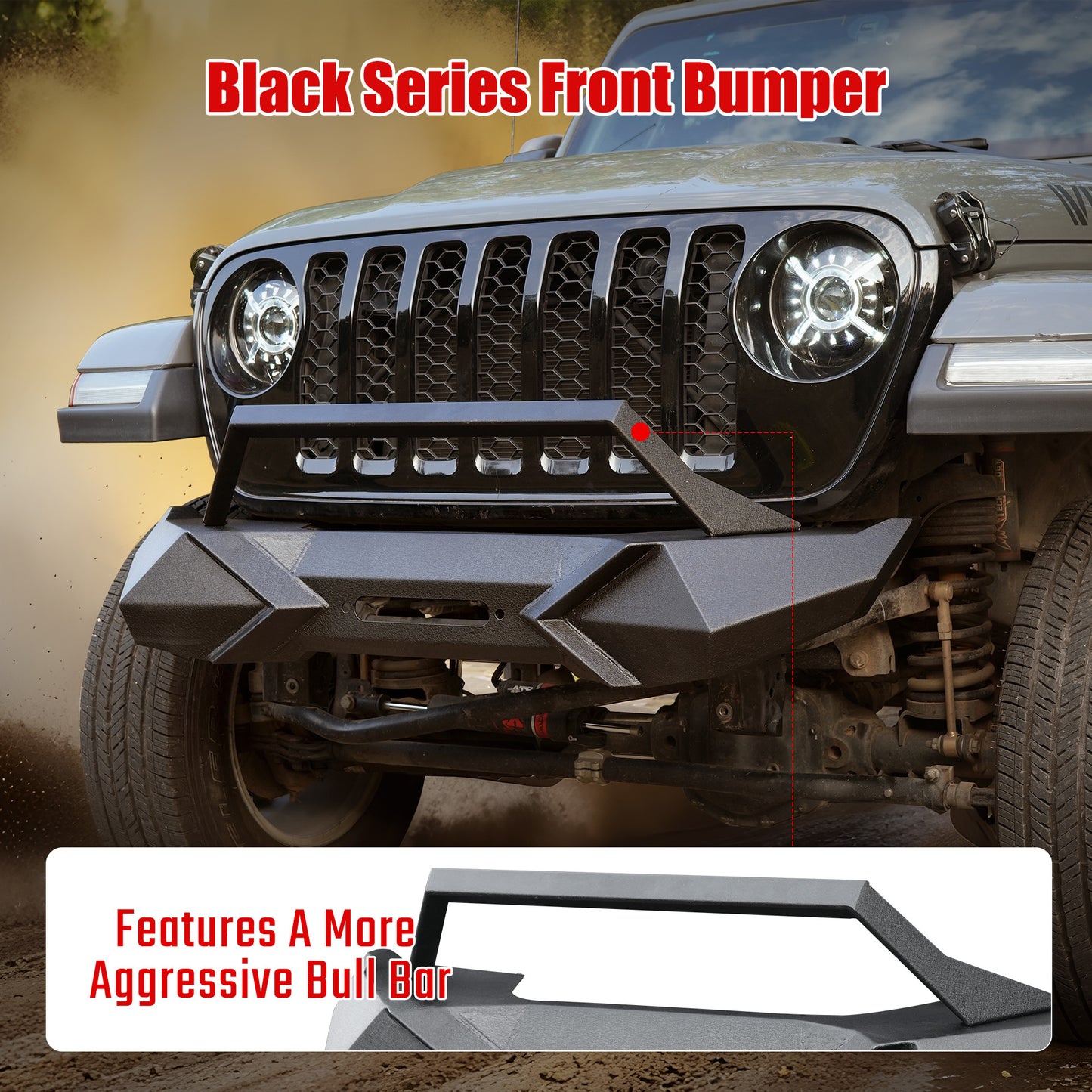 X Style Front Bumper With Winch Plate Compatible For Wrangler JK 2007-2018 , Heavy Duty Black Textured Manganese Steel Construction, Perfect For On And Off-Road Used