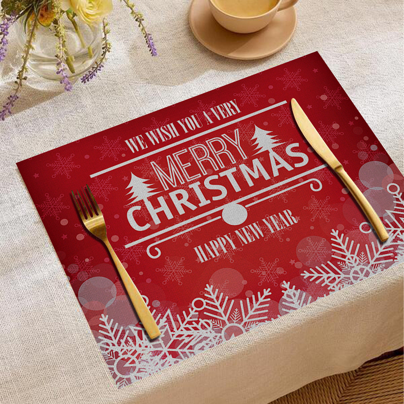 Christmas Digital Printing Placemat Linen Insulation Antifouling Decoration