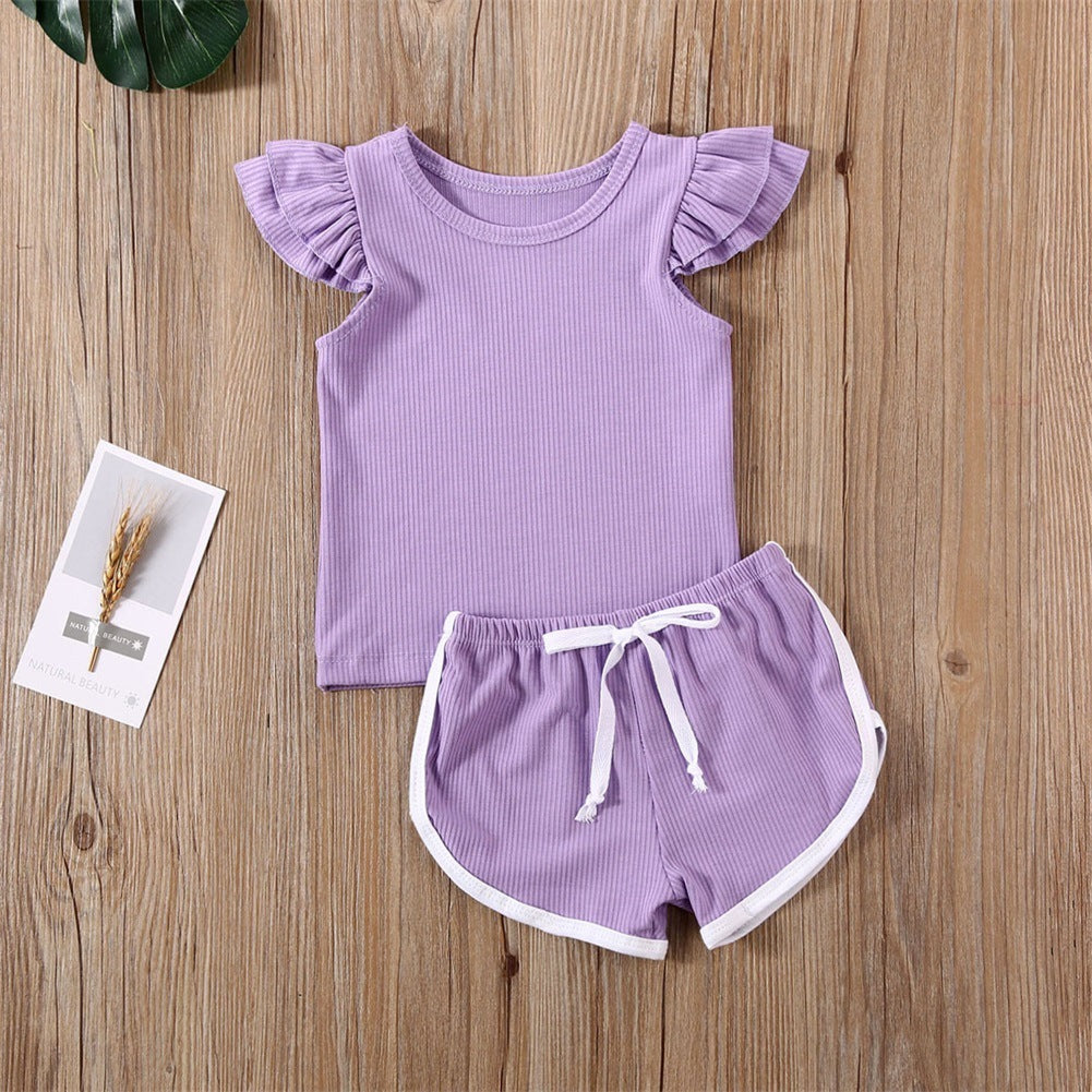 Flying Sleeve T-Shirt Shorts Sports and Leisure Two-Piece Suit
