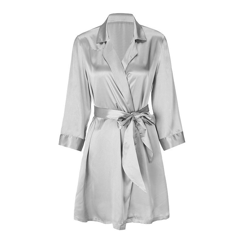 Lace-up Silk Bathrobe French Satin Pajamas