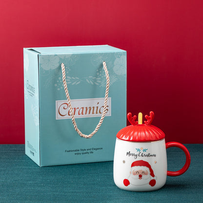 Christmas Mug With Lid Spoon Snowman Ceramic Mug
