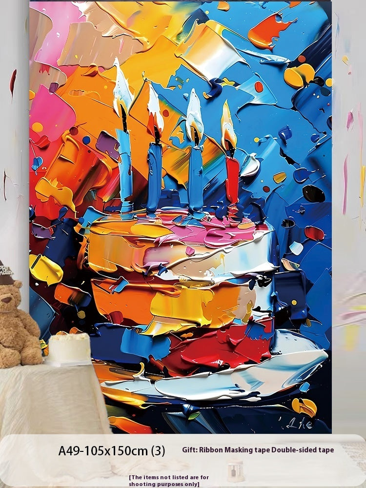 Birthday Party Layout Cake Hanging Cloth Children Background Wall