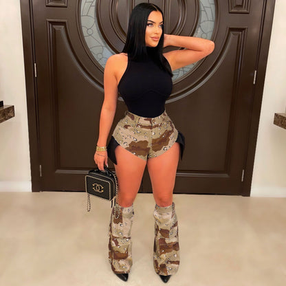 Women's Camouflage Hot Pants Three-piece Set