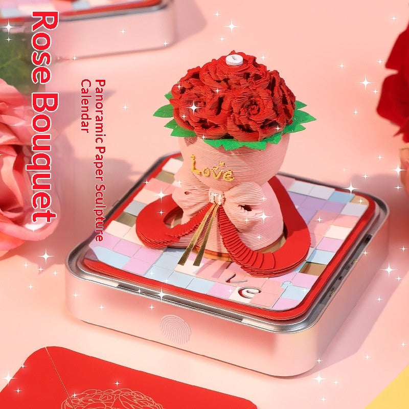 Paper Sculpture Calendar Rose 3D Sticky Notes Desktop Ornament