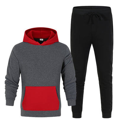 Contrasting Color Sweater Suit, Sports And Leisure Suit, Plain Solid Color Hoodie  Trousers 2-piece Set