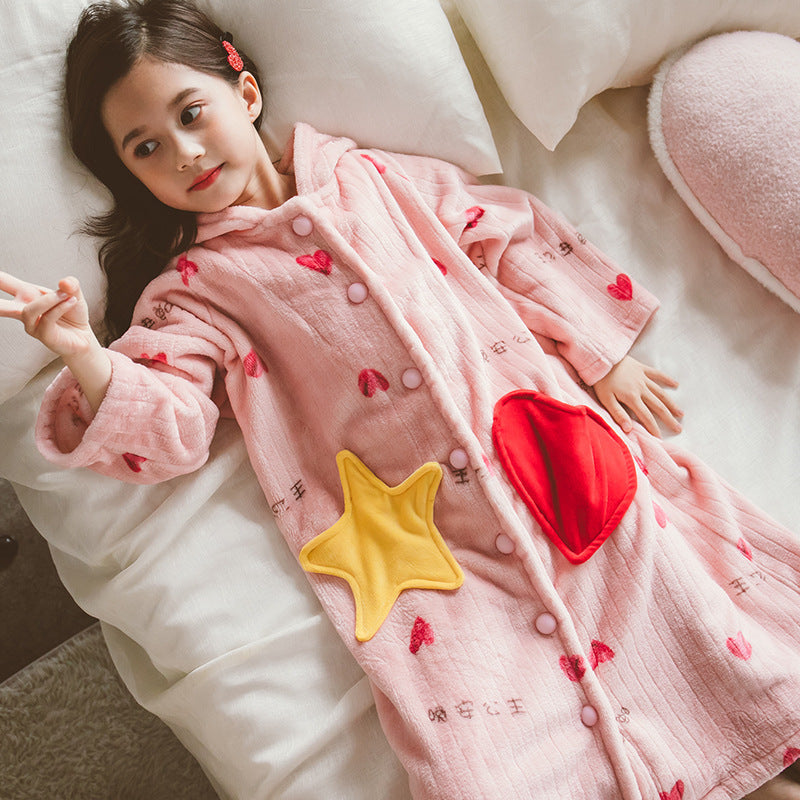 Children's Nightgown Girl Flannel Bathrobe Warm