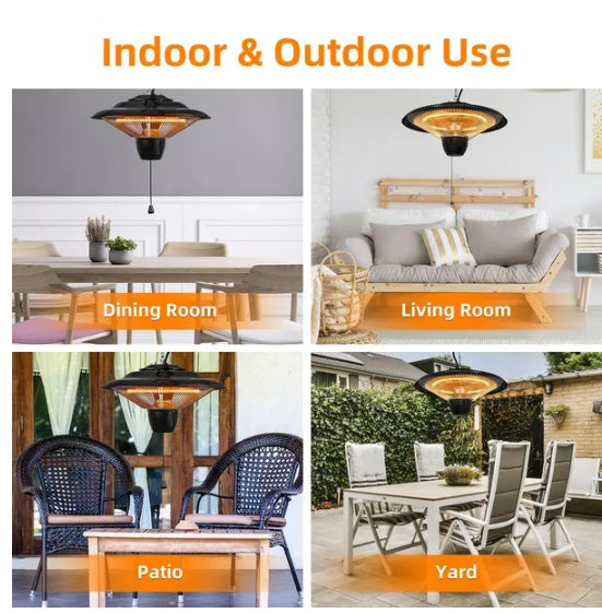 1500W Outdoor Hanging Patio Heater Ultra-Quiet Electric Heating Lamp