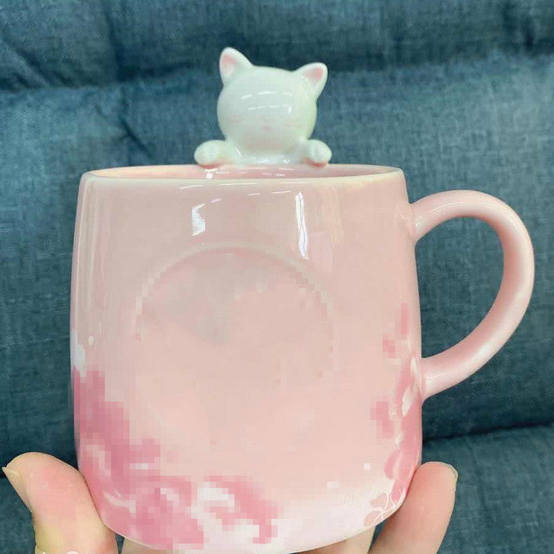 Purple Cherry Blossom Viewing Cat Mug Ceramic Mug