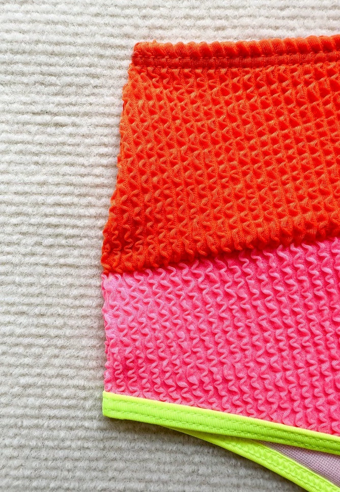 Split Color Contrast Patchwork High Waist Bikini Two-piece Set