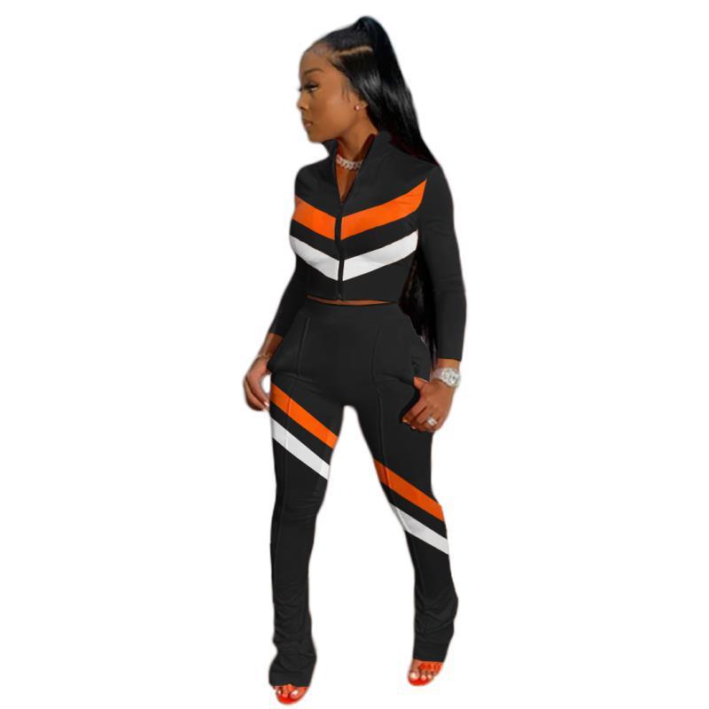 Leisure stitching sports suit two-piece suit
