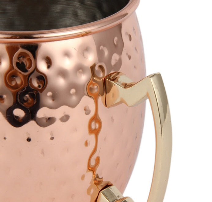 Stainless Steel Copper Plating Hammered Drum Art Moscow Mule Beer Coffee Mug Reusable Beverage Cup
