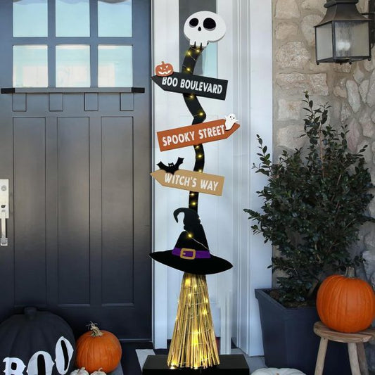 Halloween Glowing Wooden Witch Broom Decoration Ornaments