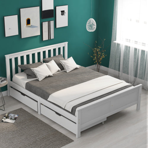 Wooden Solid White Pine Storage Bed With Drawers Bed Furniture Frame For Adults, Kids, Teenagers 4ft6 Double White 190x135cm