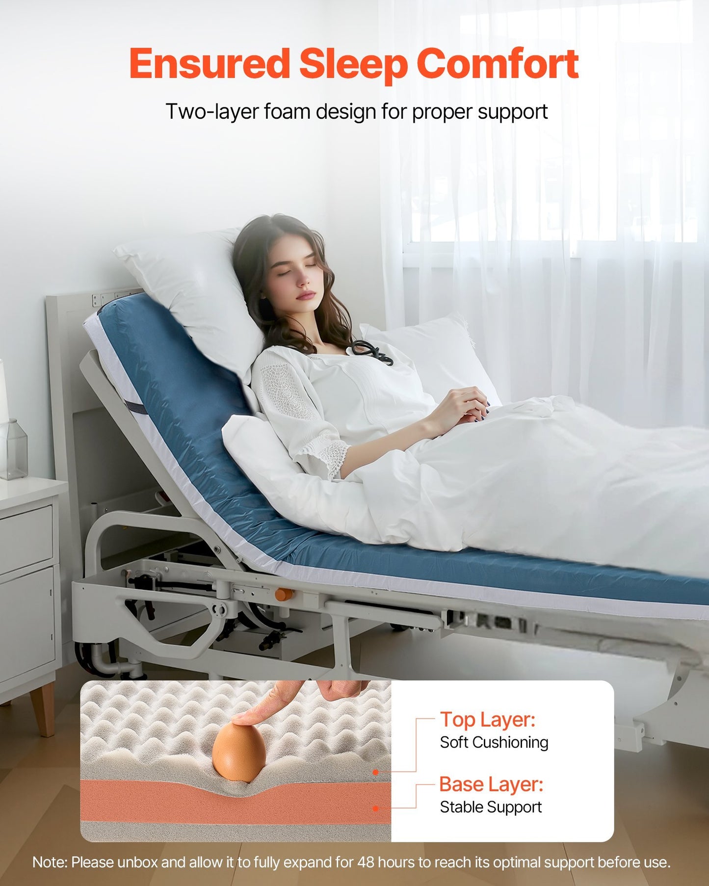 Hospital Medical Bed Mattress 3.5-Inch Water Resistant Non Slip Home Foam