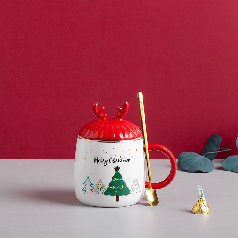 Christmas Mug With Lid Spoon Snowman Ceramic Mug