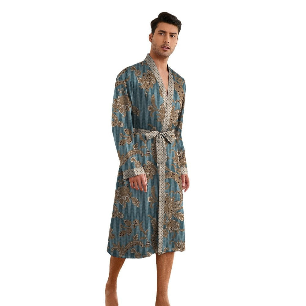 Printing Men's Robes Long Sleeve Shorts Suit