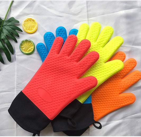 Silicone Gloves Kitchen Baking Insulation Five Fingers Cotton Thickened Microwave Oven