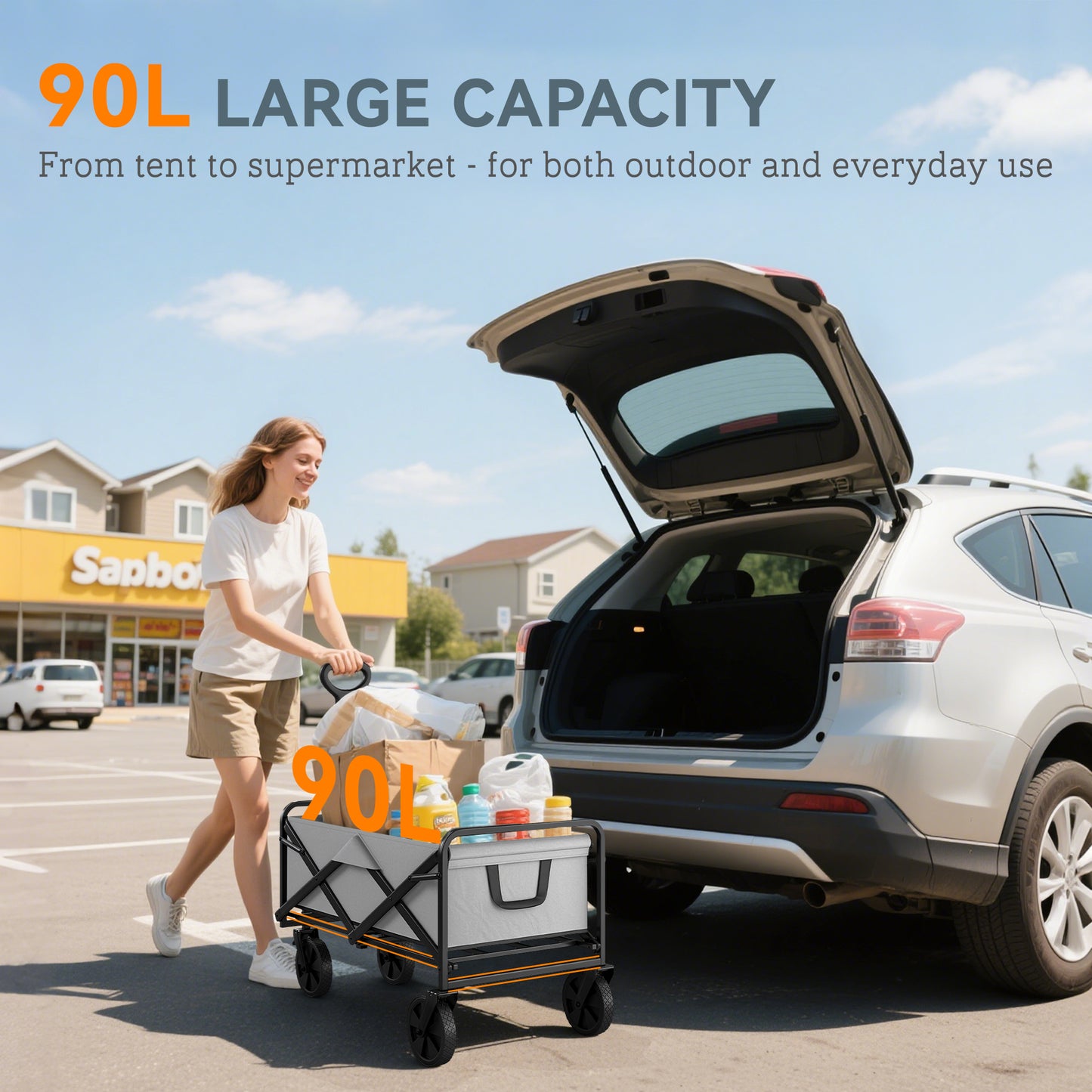 Folding Pull Along Cart Cargo Wagon Trolley With Telescopic Handle - Dark Grey