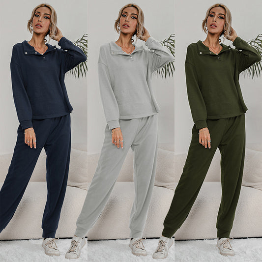 Leisure Sports Suit Solid Color Sweater Two Piece Set