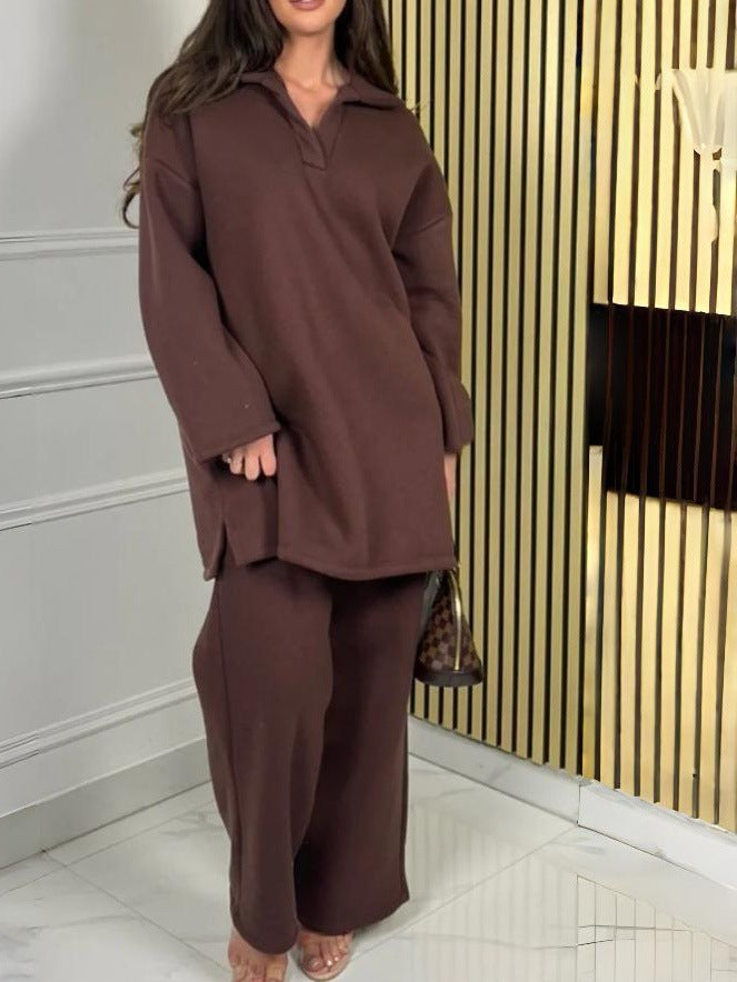 Leisure Autumn And Winter Fleece Warm Two-piece Set