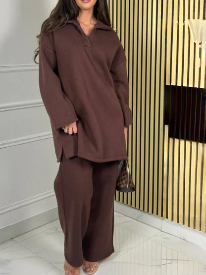 Leisure Autumn And Winter Fleece Warm Two-piece Set