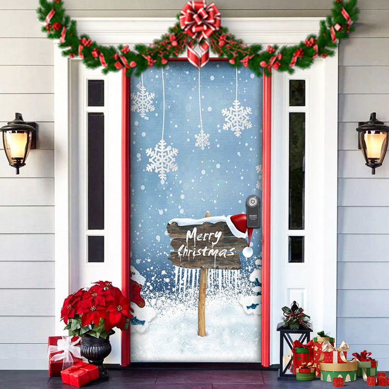 Christmas Forest Background Fabric Door Shelter Door Hanging New Year Party Decoration