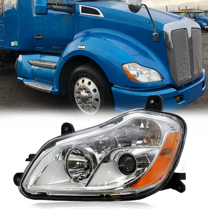 2013-2021, KENWORTH-T680 Front Headlight Assembly, American Version, Halogen, Including Bulb,