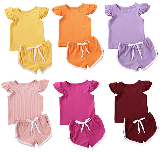 Flying Sleeve T-Shirt Shorts Sports and Leisure Two-Piece Suit